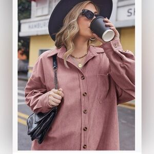 Woman’s Corduroy Pink Button Up Shirt Blouse Shirt Shacket size XL